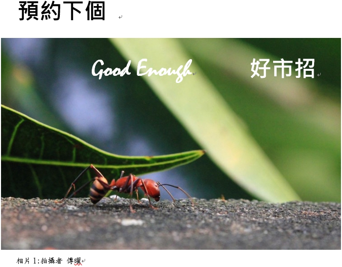 棒棒好市招                    預約下個 Good Enough 好市招